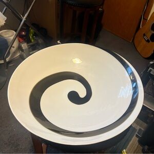 White Ceramic Serving Bowl with Black Swirl Made in Italy